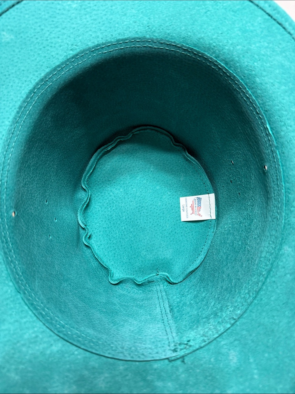 Vintage Made in USA Leather Teal Hat Size Large - Picture 6 of 8